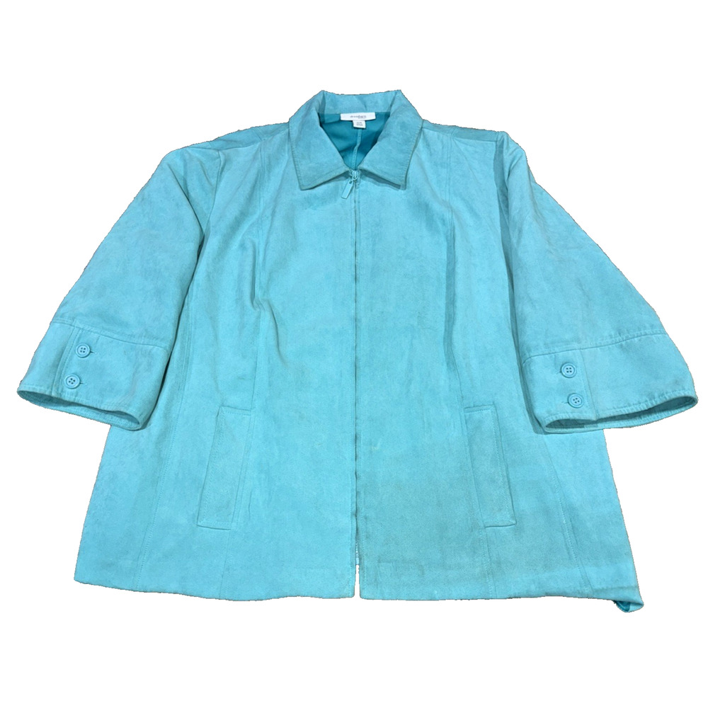 Dressbarn Woman Aqua Faux Suede Zip Jacket Plus Size 20W